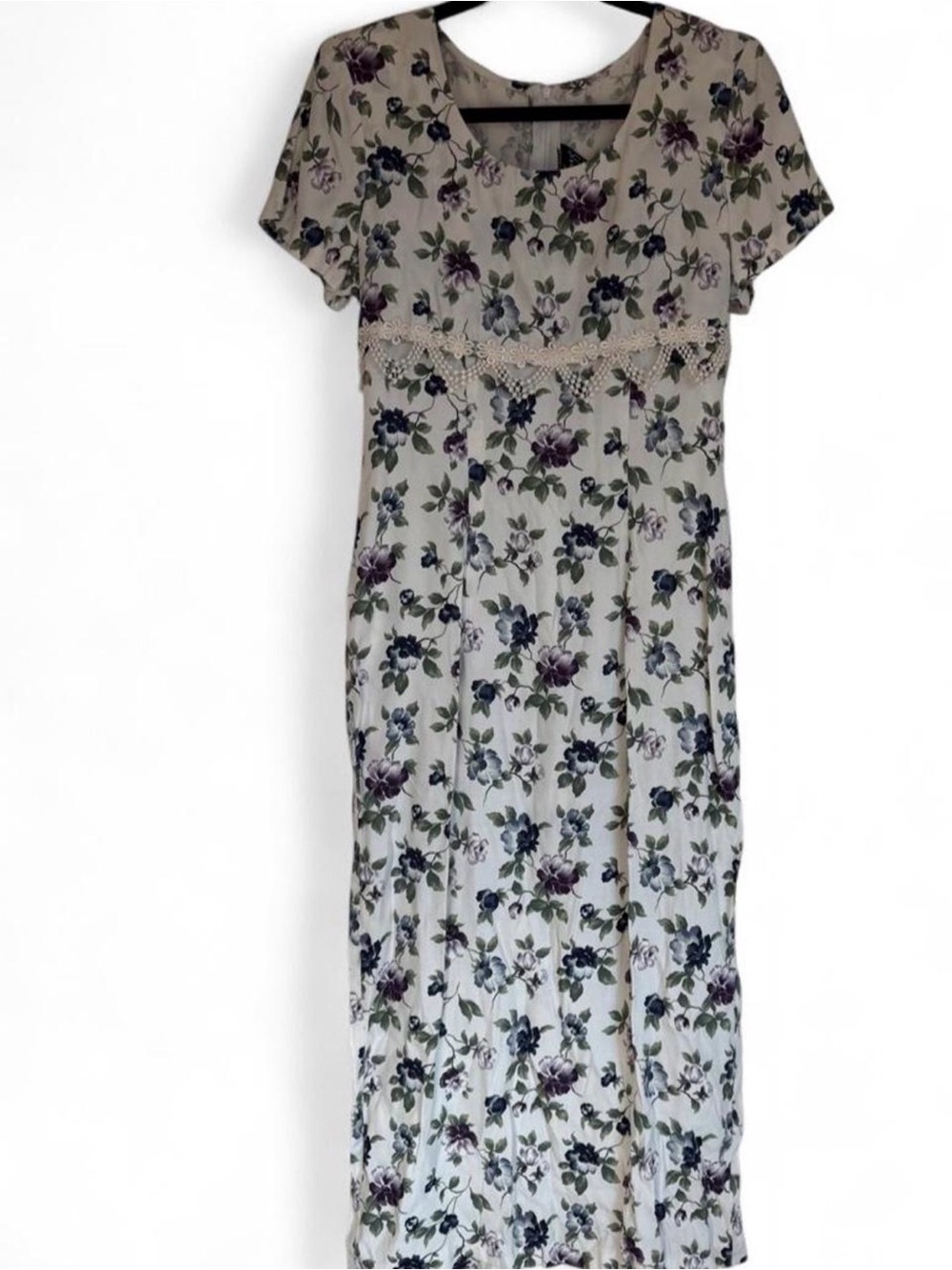 Vintage All That Jazz Cream Maxi Dress with Purple and Green Floral Print